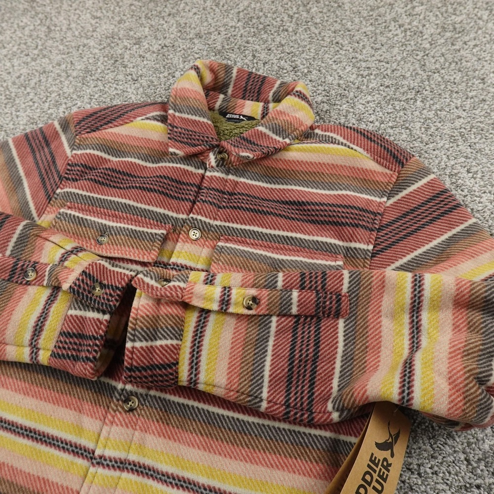 NEW Eddie Bauer Jacket Mens S Western Serape Stripe Flannel Sherpa Lined Shacket